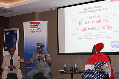 The Nigeria Customs’ Public Relations Officer, Mr Joseph Attah contributing as a panellist during the discussion