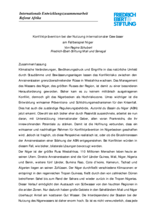 Konfliktprävention bei der Nutzung internationaler Gewässer am Beispiel Niger